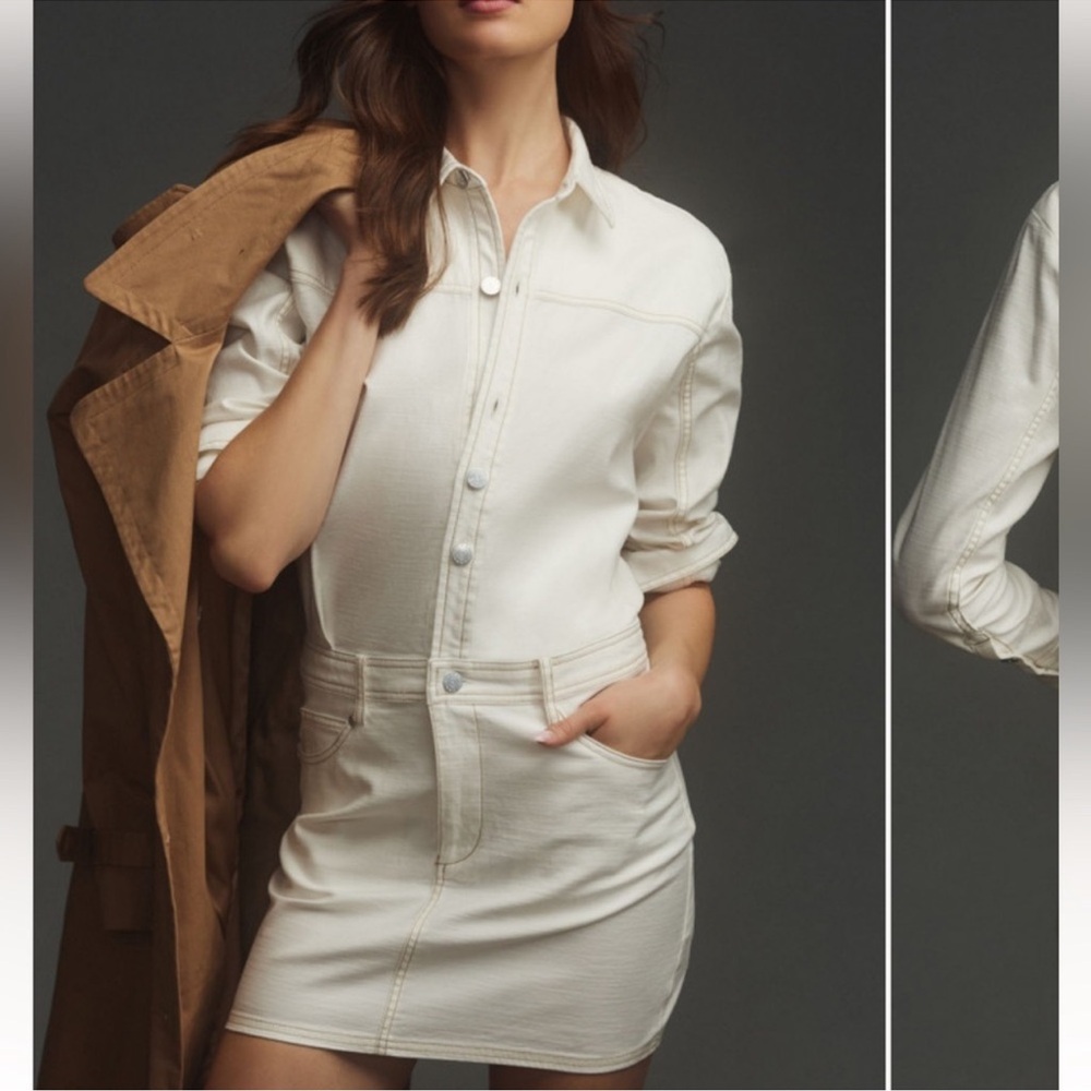 Pilcro for Anthropologie Micro Mini Long Sleeve Denim Dress in White Size Medium